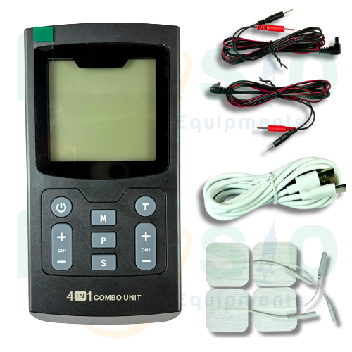 Prof. & Home use New Combo 4 Therapy in 1 unit Electrotherapy Pain Relief Muscle Stimulator TENS, EMS, IF and Russ Therapy with travel case