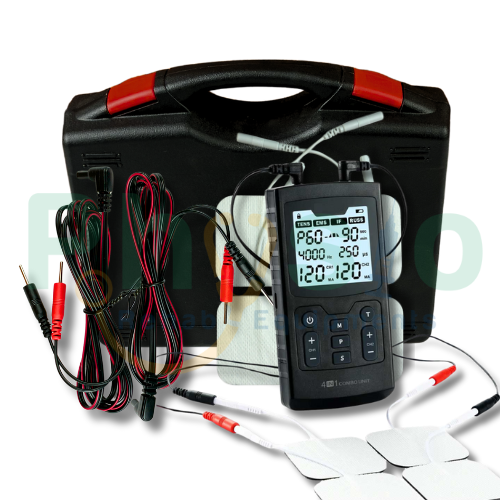 Prof. & Home use New Combo 4 Therapy in 1 unit Electrotherapy Pain Relief Muscle Stimulator TENS, EMS, IF and Russ Therapy with travel case