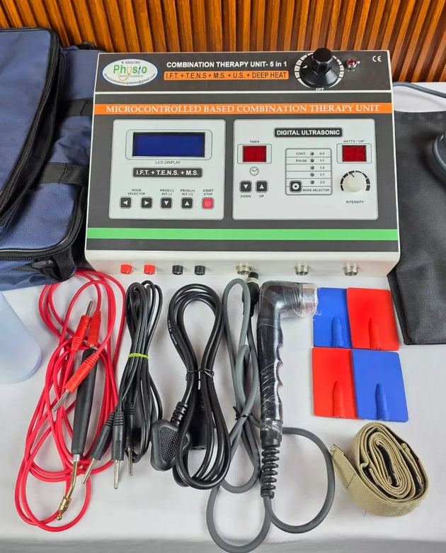 5 in 1 IFT MS TENS US Deep Heat LCD Combo Machine with 1 year warranty - #1 Physiotherapy Equipment Manufacturers & Suppliers in India