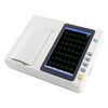 EKG machine with a screen displaying ECG waves on a white background