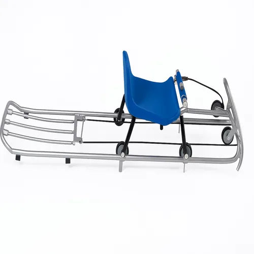 Children's sledge with blue seat on a white background