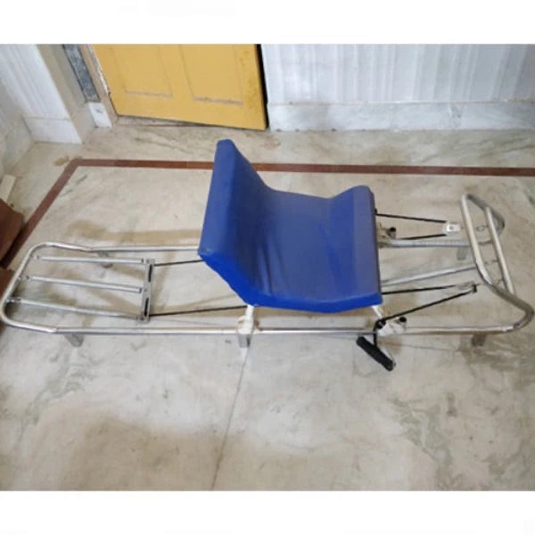 Children's sledge with blue seat on a white background