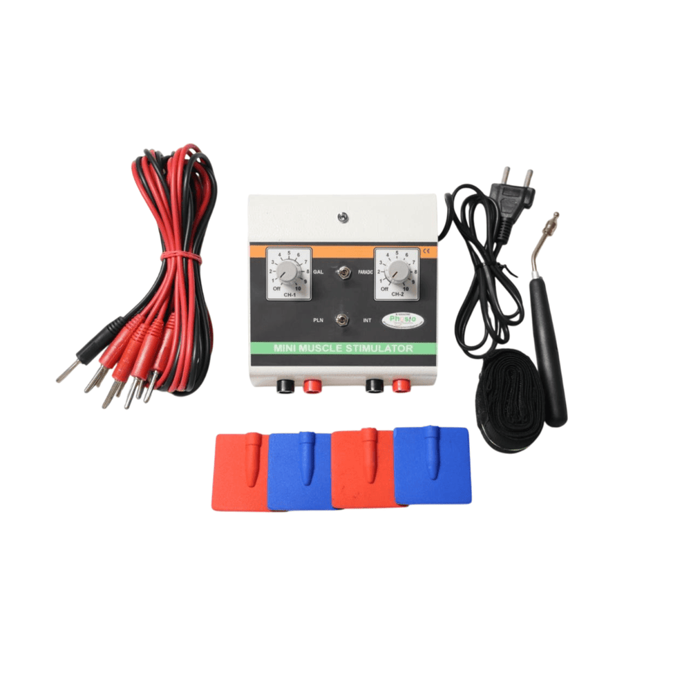 a portable electrotherapy machine commonly used for physiotherapy. It is designed for pain relief and muscle stimulation