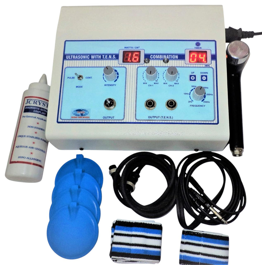 Medical device with digital display and accessories on a white background