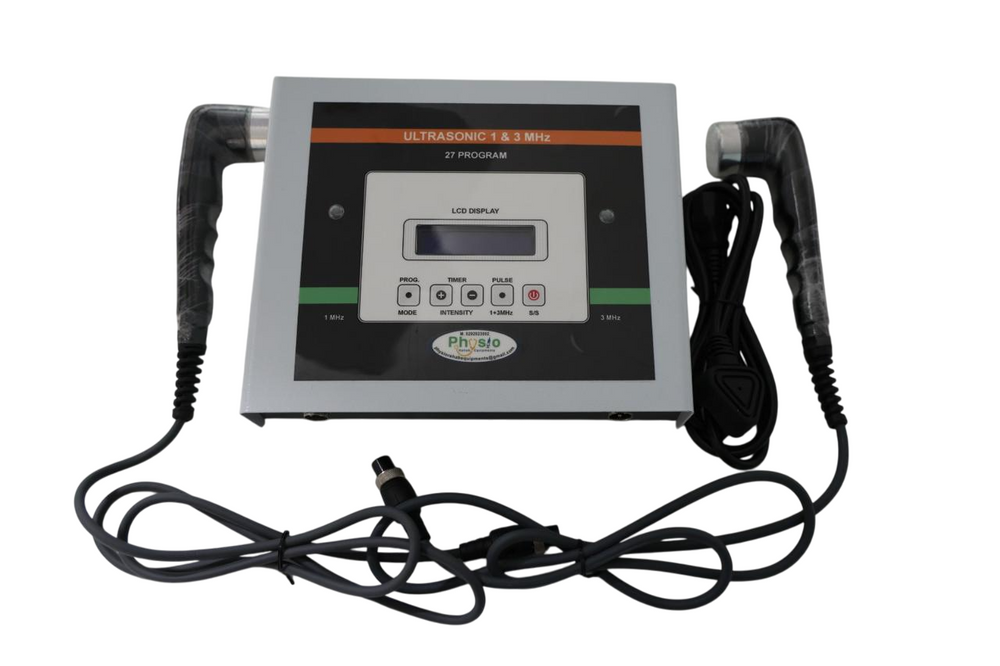 Electronic device with display and control buttons on a white background