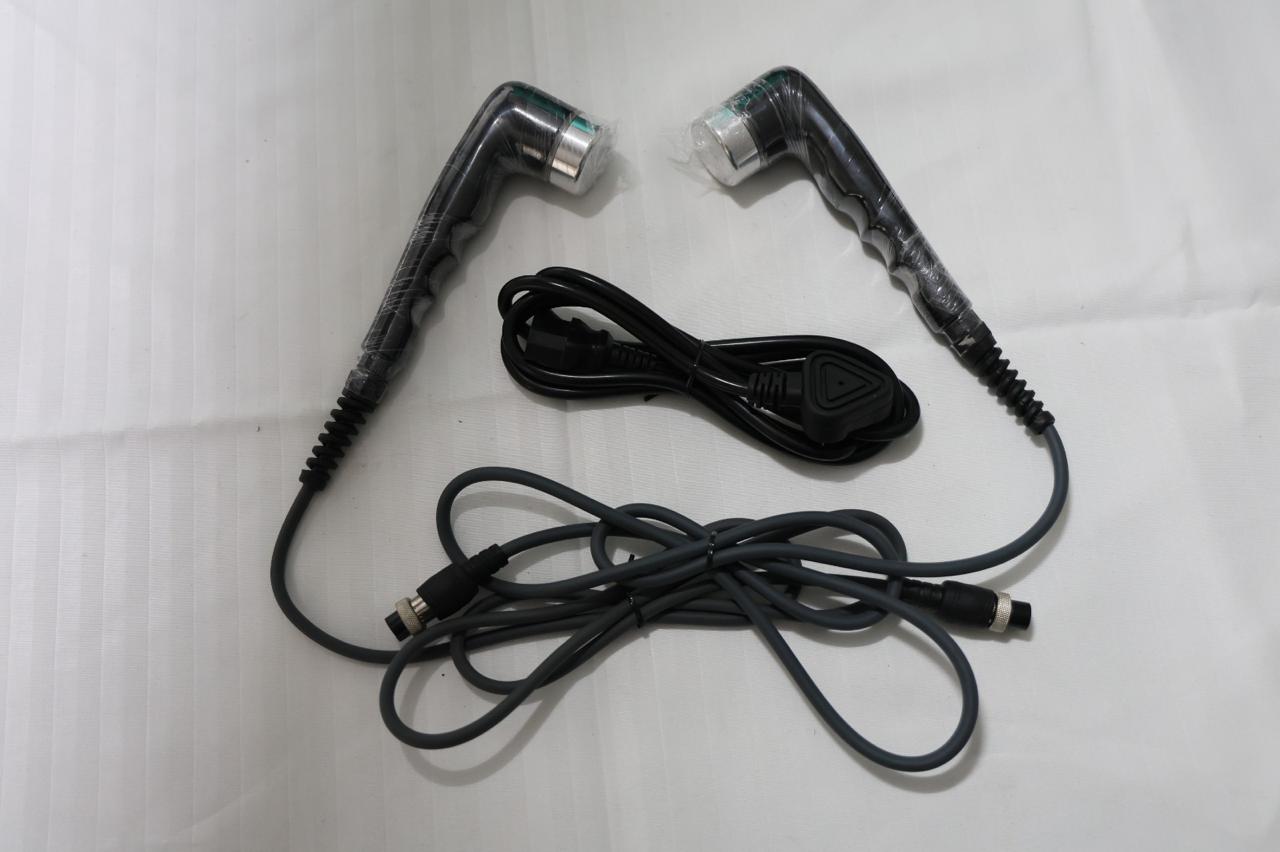 Set of electronic cables and connectors on a white background