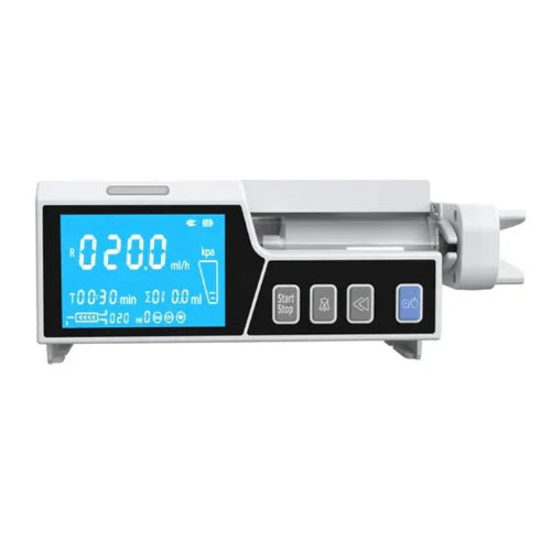 Digital medical device with a display and control buttons on a white background