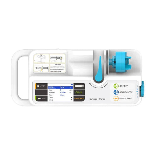 Medical device with digital display and control buttons on a white background