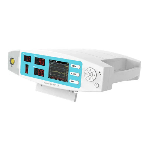 Medical device with digital display and control buttons on a white background